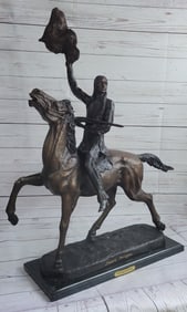 Buffalo Signal Native American on Horse Bronze Sculpture