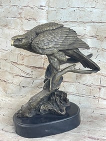 American Eagle on a Tree Branch Bronze Sculpture