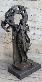 Mythical Dragon and Woman Bronze Sculpture
