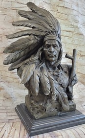 Native Indian Warrior Chief Bronze Sculpture