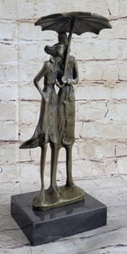 Two Lovers in Rain Bronze Sculpture