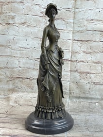 Victorian Lady With Flowers Bronze Sculpture