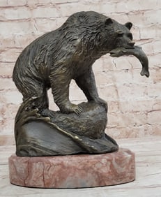 Young Bear with Catch of The day Bronze Sculpture