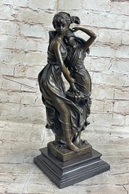 Two young Girl in Flower Dress Bronze Sculpture