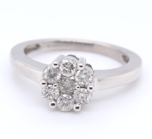 Sparkling White Gold Diamond Flower Cluster Ring