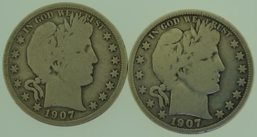 Two(2) 1907-D Barber Half Dollar