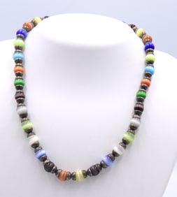 Vintage 925 Sterling Silver Multi Gemstone Necklace