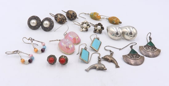Vintage 925 Sterling Silver Group Lot of Earrings