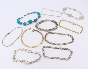 Lot of 10 Vintage 925 Sterling Silver Bracelets