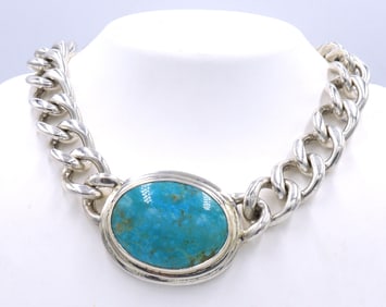 Heavy 925 sterling silver Turquoise necklace