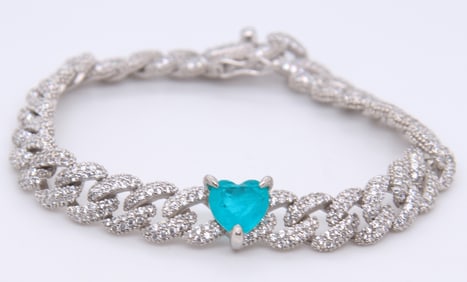 Heart Shaped Cubic Zirconia Sterling Silver Bracelet