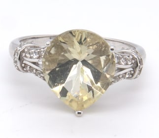 Sterling Silver Pear Shaped Yellow Cubic Zirconia Ring