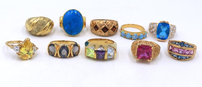 Group lot of Vintage 925 sterling silver over gold plated rings