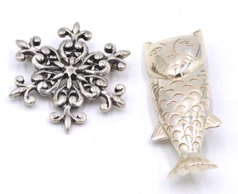 Lot of 2 vintage 925 sterling silver brooches
