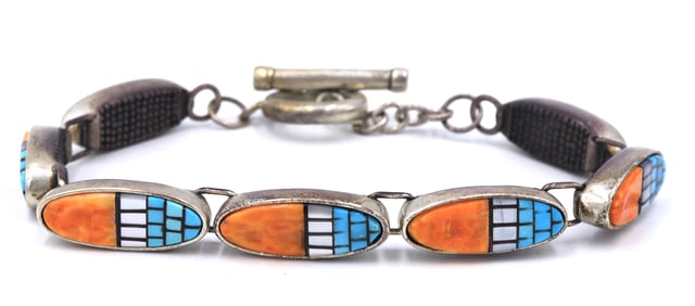 Vintage 925 sterling silver gemstone link bracelet