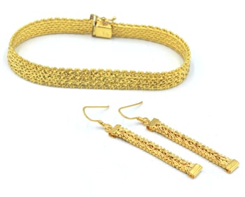 Set of Italian 925 sterling silver mesh bracelet with dangle earrings