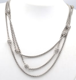 Judith Ripka 925 sterling silver crystal 3 row necklace
