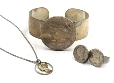 Group lot of Vintage 925 sterling silver coin Jewelry