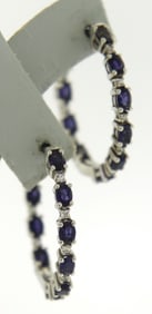 Sterling Silver Gemstone and Cubic Zirconia Hoop Earrings