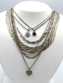 Vintage 925 sterling silver group lot of 8 necklaces