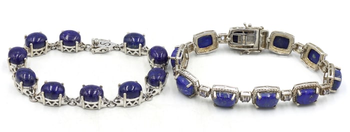 Lot of 2 Vintage 925 sterling silver lapis bracelets