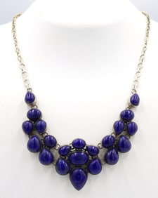 Vintage 925 sterling silver lapiz cluster necklace
