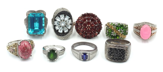 Group lot of 9 Vintage 925 sterling silver rings