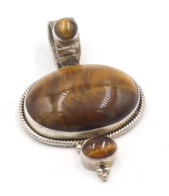 Vintage 925 sterling silver Tiger of eye pendant