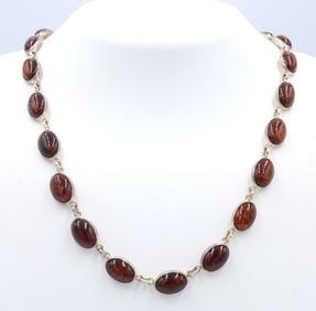 Vintage 925 sterling silver amber tennis necklace