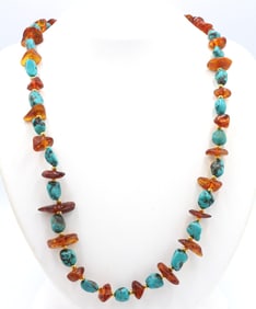 Turquoise and Amber beaded necklace