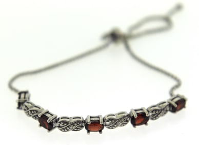Sterling Silver Garnet and Cubic Zirconia Bracelet