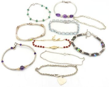 Vintage 925 sterling silver group lot of 10 bracelets