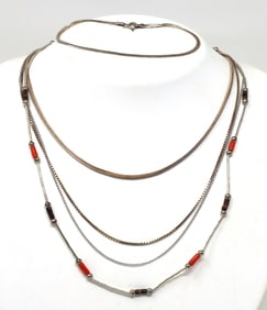 Group lot of Vintage 925 sterling silver 4 chains and bracelet