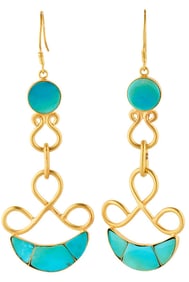 Turquoise Inlay Moon Phase Dangle Earrings in 18K