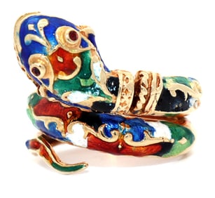 Vintage Victorian Enamel Coiled Snake Ring in 14K