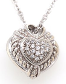 Judith Ripka puffy heart CZ pendant on chain