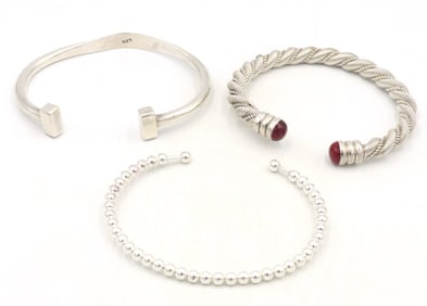 Vintage 925 sterling silver group lot of 3 cuff bangles