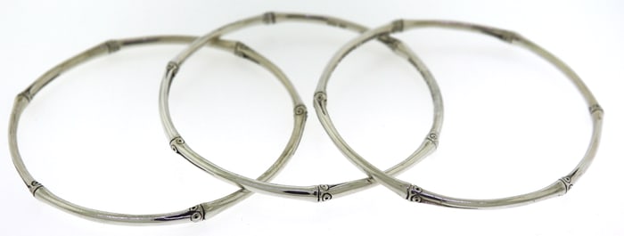 Trendy Silver John Hardy Set of 3 Bamboo Bangles