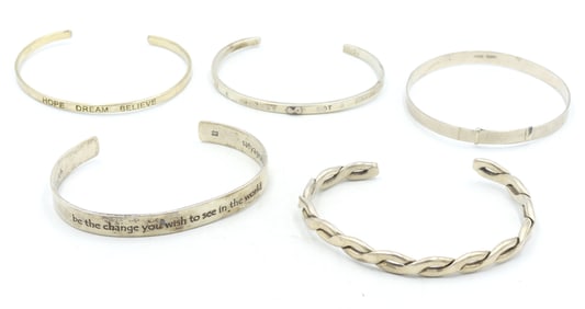 Group lot of Vintage 925 sterling silver cuff bangles