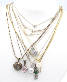 Group lot of 9 Vintage 925 sterling silver necklaces