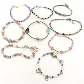 Group lot of 9 Vintage 925 sterling silver crystal beads bracelets