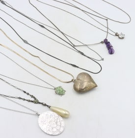 Group lot of 9 Vintage 925 sterling silver necklaces