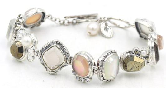 Vintage 925 sterling silver multi color crystal bracelet
