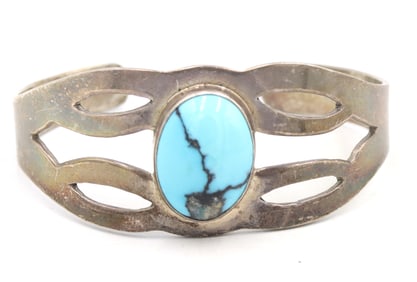 Vintage 925 sterling silver Mexico Turquoise cuff bangle