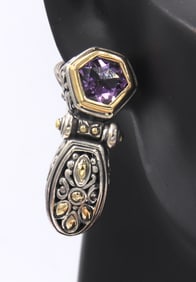 John Hardy Amethyst Two Tone Dangle Earrings