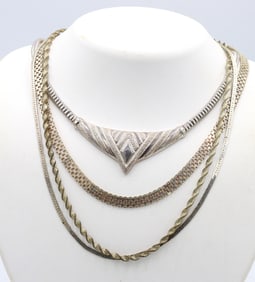 Vintage 925 sterling silver group lot of 4 necklaces