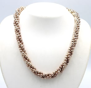 Vintage 925 sterling silver beaded silver twisted necklace