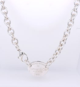 Tiffany & Co Oval Tag Necklace in Sterling Silver