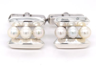 Mikimoto pearl cuff links in sterling silver