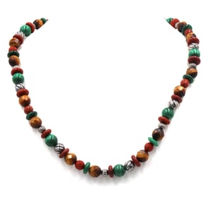 Multi color gemstone necklace with silver clasp